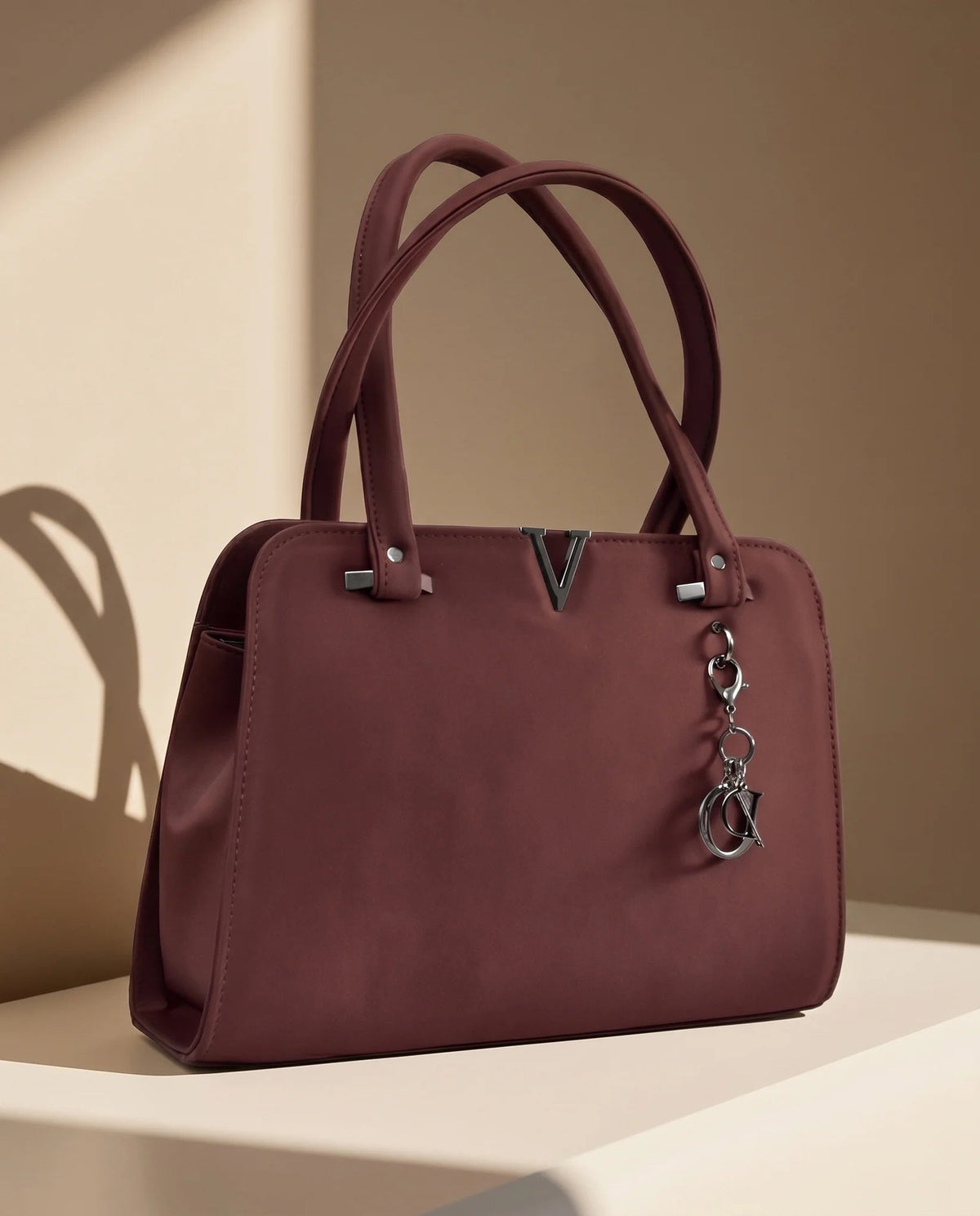 Women's Burgundy Structured Top Handle Handbag - image 1